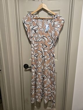 Loft Peach Colored Floral Print Linen Midi Dress  sz 8P